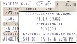 Vintage Billy Bragg Ticket Stub October 15 1988 The Riviera Chicago IL - £27.36 GBP
