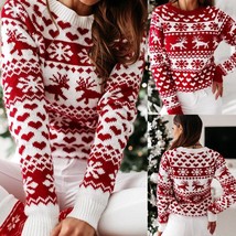 White Christmas pullover woman red, Ugly Xmas sweater for her, knitted Holidays  - £63.35 GBP