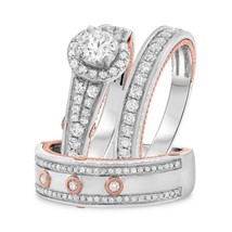 1.50 Ctw Real Moissanite 14K Two-Tone Gold Over Wedding His &amp; Her Trio R... - $2,867.49 MXN