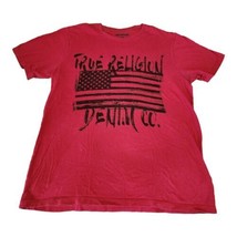 True Religion Grunge Flag Shirt Mens Medium Dark Red Short Sleeve Cotton - £11.76 GBP
