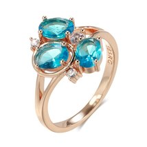 Fine Blue Natural Zircon Ring Hollow Geometry Flower 585 Rose Gold Ethnic Bride  - £7.24 GBP