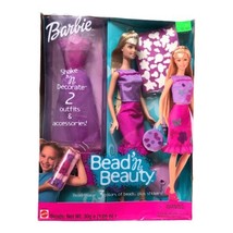 2001 Mattel Barbie Bead &#39;n Beauty Doll 52745 Shake &#39;n Decorate 2 Outfits Blonde - £18.48 GBP
