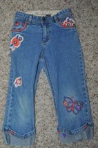 Girls Capris Jeans The Childrens Place Blue Denim  Floral Adjustable Waist -6X/7 - £5.52 GBP