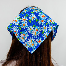 Blue matching cat and owner floral  bandana set. Cottagecore daisy hair kerchief - $35.00