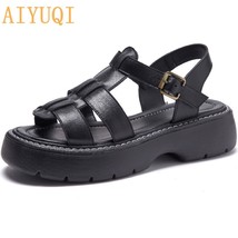 Women&#39;s Sandals Leather New Thick-soled Woven Sandals Girls Summer Fashion Flat  - £59.94 GBP