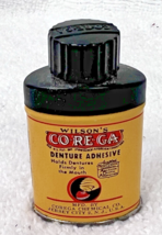 Antique Corega Denture Adhesive Sample Size Tin Bakelite Cap 2 1/4" T - $14.36