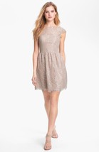 Aidan Mattox Metallic Lace Fit &amp; Flare Dress Sz 12 Silver Blush - £57.42 GBP