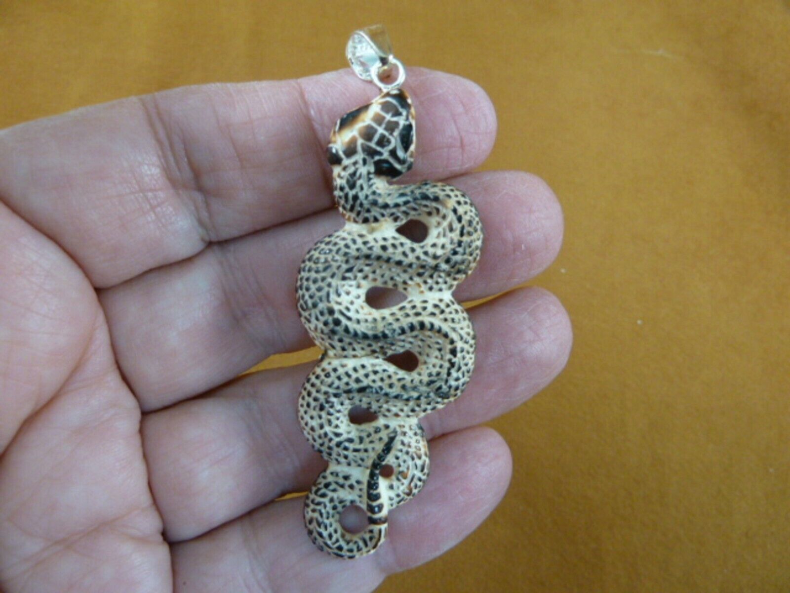 Primary image for j-SNAKE-21) long SNAKE PENDANT aceh bovine bone carving NECKLACE Jewelry snakes