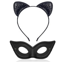 Cat Ear Headband with Cat Eyemask Cute Masquerade Eyemask Elastic Glitte... - £17.72 GBP
