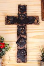 Rustic Western Forest Black Bears Faux Wooden Tree Wall Cross Decor 14" H - $28.95