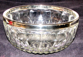 VTG, Heavy Clear Glass Serving Bowl with Plated silver Rim 9&quot; Thumbprint Star - £18.28 GBP
