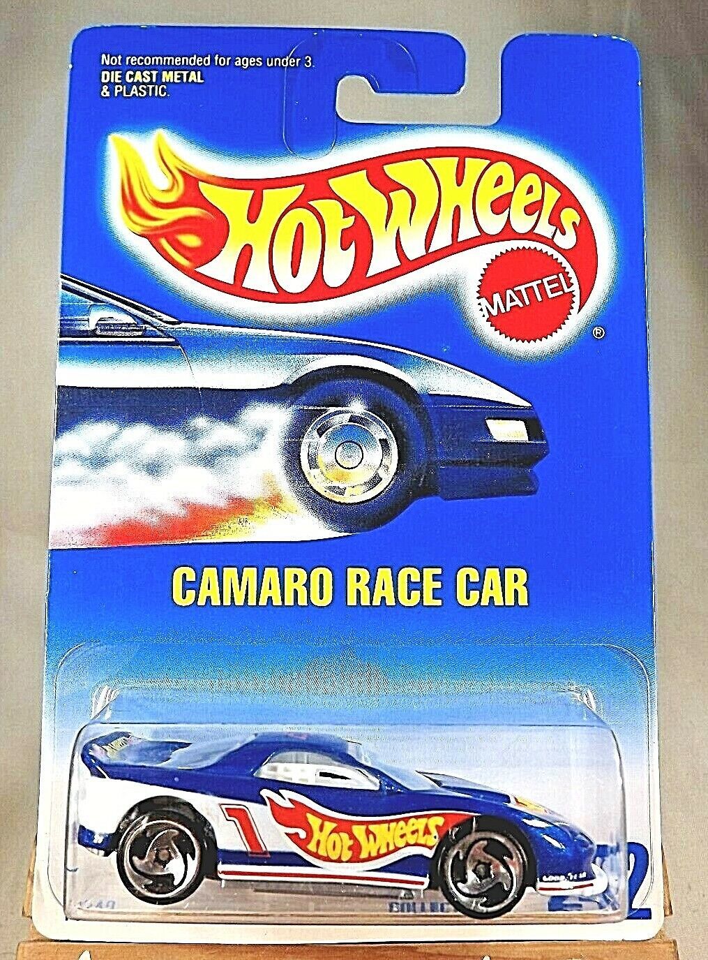 1991 Hot Wheels Blue/White Card #242 CAMARO RACE CAR Blue w/Chrome SB Spokes