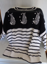 Lilly of California Sweater size L - fish &amp; stripes! - padded shoulders - £5.49 GBP