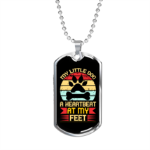 Litle Dog Heatbeat Paw Necklace Stainless Steel or 18k Gold Dog Tag 24" Chain - £37.84 GBP+