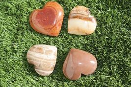 4 Pieces Agate Stone Carved Heart Shapes Various Colors Healing Crystals - $18.81