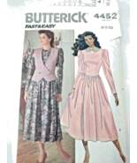 Vintage Butterick 4452 Sewing Pattern Misses Midcalf Dress &amp; Vest Low Waist - $3.94