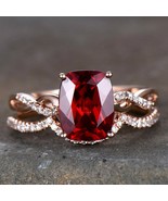 2.20Ct Cushion Cut Garnet Engagement Bridal Ring set 14K Rose Gold Finish - $124.27 CAD