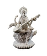 SARASWATI ON SWAN STATUE 8.5&quot; Hindu Goddess Knowledge White Marble Finis... - $1,197.33 MXN