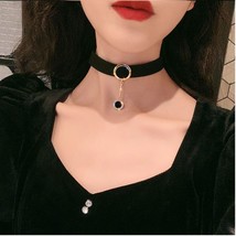 Fashion Punk Wide Black Choker for Women Round Small Pendant Clavicle Chain Hip- - £12.76 GBP