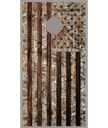 Camouflage American Flag Corn Hole Dark Wood Design Board Wrap - $19.99+