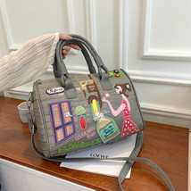 Bag WoMens Handbag Crossbody Bag Embroidered Zipper Stitching Boston Bag Pillow  - £67.94 GBP