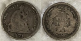 Silver 1871 Liberty Seated Half Dime  20180141 - £22.06 GBP