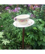 Designer Painted Garden Bird Feeder Teacup Planter and Saucer Set- Coppe... - £31.30 GBP