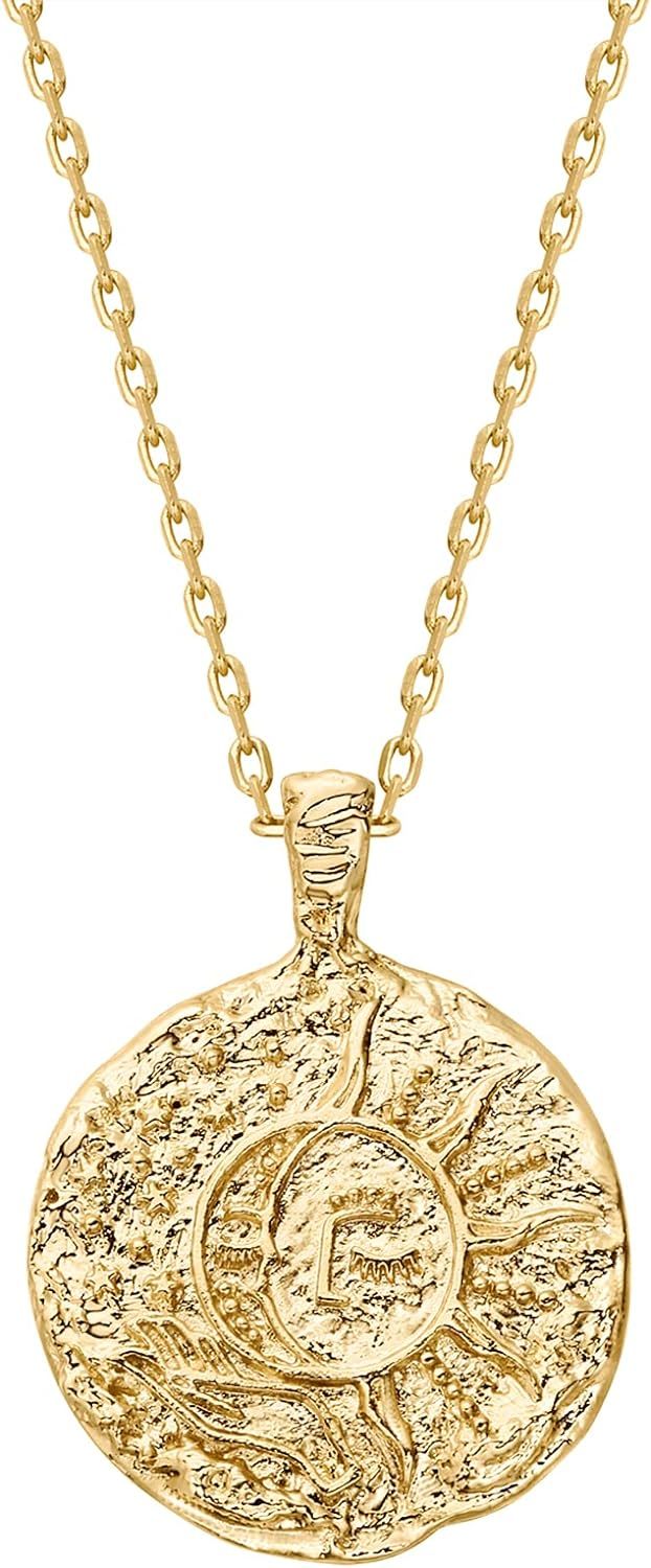 Primary image for 14K Gold Plated Engraved Coin Pendant Byzantine Coin Necklace Bohemian Necklace