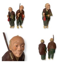 VTG 1950s Hand-Carved Japanese Wooden Figures Folk Peasants 10” Man &amp; Woman - £39.91 GBP