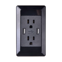 Dual USB Wall Outlet Charger Port Socket with 15A Electrical Receptacles Black - £21.96 GBP