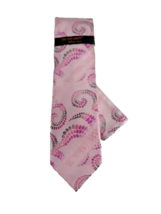 Steven Land Big The Knot Men&#39;s Tie &amp; Hanky Pink Fuchsia Swirl Pattern 100% Silk - £31.96 GBP