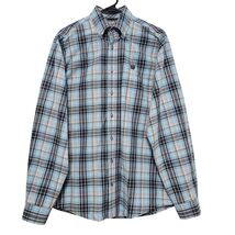 Cinch Plaid Blue Peach Button Down Shirt M Western Cowboy Workwear Rodeo... - $22.99