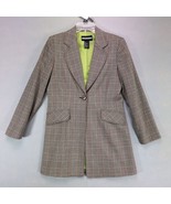 Requirements Women&#39;s 8 Long Plaid Blazer Jacket, Jeweled Button, Preppy ... - $24.19