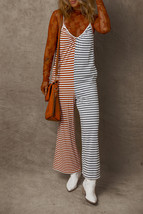 Yellow Stripe Two Tone Contrast Spaghetti Strap Backless Overall - $330.21 MXN