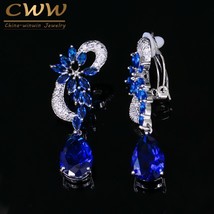 CWWZircons Non Pierced Vintage Royal Blue CZ Crystal Flower Shape No Hole Ear Br - £12.38 GBP