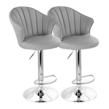 Elama 2 Piece Shell Back Faux Leather Adjustable Bar Stool in Dark Gray with Chr - $224.56