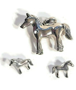 Horse Pendant Charm &amp; Pierced Earrings Silver Tone Figure Animal 1.5” Wide - £15.92 GBP