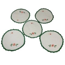 Vintage 5 Round PlaceMats 7&quot;  Embroidered Flowers For Bowl Or Pot Rest H... - £22.20 GBP