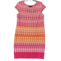 Jessica Howard Women Dress Size L Pink Midi Stretch Preppy Chevron Cap Sleeves - £16.23 GBP