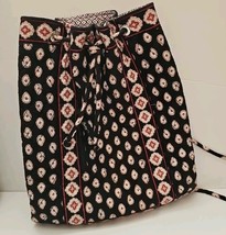 Vera Bradley Black Paisley Drawstring Backpack Tote Bag Purse Black Red  - $15.79