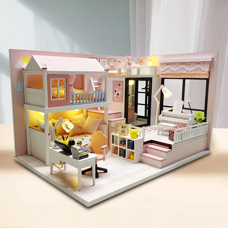 S room casa doll houses miniature building kits with furniture light dollhouse toys for thumb200