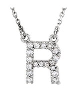 Genuine 14k White Gold 1/8ct Diamond 0.41&quot; Letter R Pendant 16&quot; Initial ... - $690.00