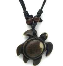 Adjustable Necklace With Brown Abstract Sea Turtle Tribal Pendant - £7.90 GBP