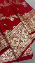 Sinduri Red Banarasi Saree, Premium Satin Finish Bridal Saree, Zaal Work Banaras - £81.53 GBP
