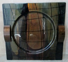 Artist Signed Studio Art Glass 19&quot; Square Gray, Green and Tan Designer Platter - £115.98 GBP