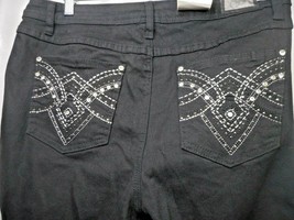 Earl Jeans Womens Sz 14W Straight Embellished Pockets Black Stretch Rhin... - $39.99