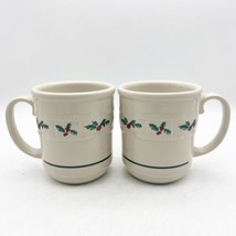 Longaberger Christmas Pottery Holly Berry Woven Traditions Coffee Mugs Set of 2  - £31.44 GBP