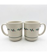 Longaberger Christmas Pottery Holly Berry Woven Traditions Coffee Mugs S... - £31.46 GBP