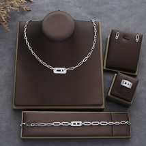 Geometry Link Stackable 4pcs Pendant Necklace Earring Set Full Cubic Zircon Pave - £73.96 GBP