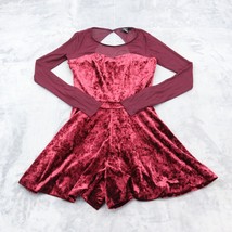 Forever 21 Romper Womens S Red Velvet Mesh Long Fitted Sleeve One Piece - $25.72